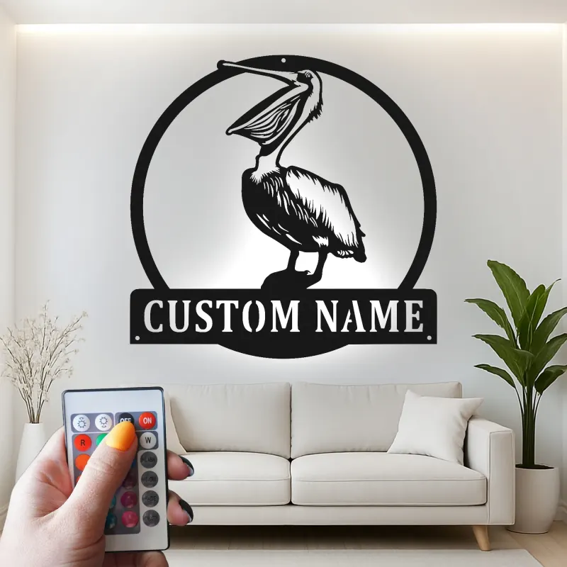 Custom Pelican Led Light Metal Wall Art Personalized Beach House Gift Coastal Decor for Living Room 1