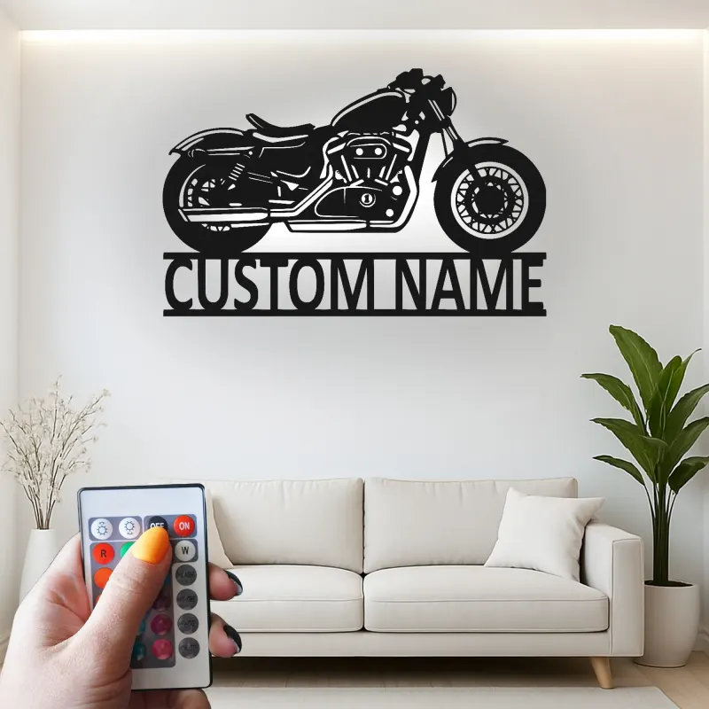 Insegna in metallo LED personalizzata per motociclette - Regalo per motociclisti, decorazione per garage o man cave 2