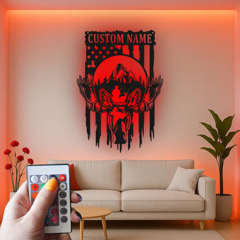 Insegna in metallo personalizzata con alce | Decorazione LED per cabin | Insegna rustica per appassionati di natura