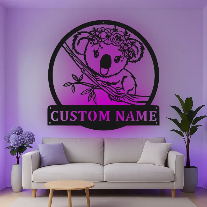 Personalisierte Koala LED-Licht Metall-Wandkunst für das Kinderzimmer