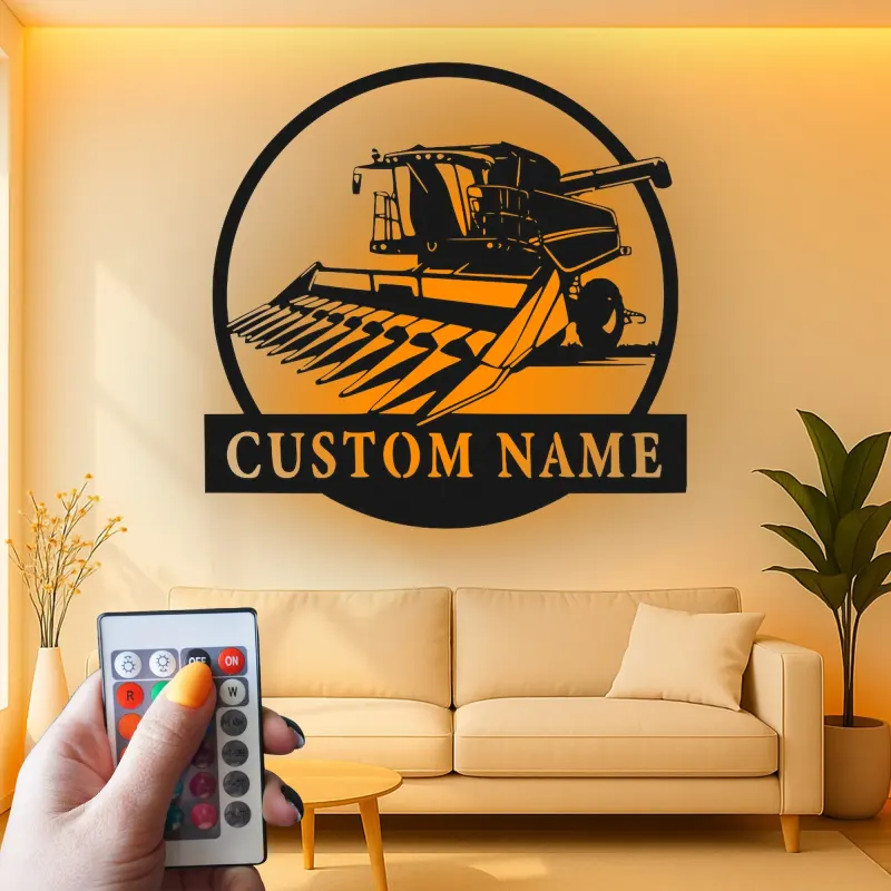 Custom Combine Harvester Led Light Metal Wall Art Farmer Gift Rustic Farmhouse Decor 1