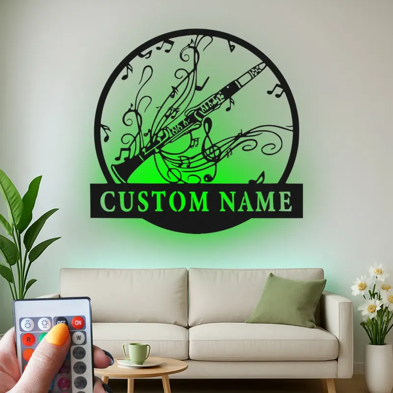 Insegna in metallo personalizzata con luce LED per clarinetto - Regalo per musicisti, decorazione per stanze musicali