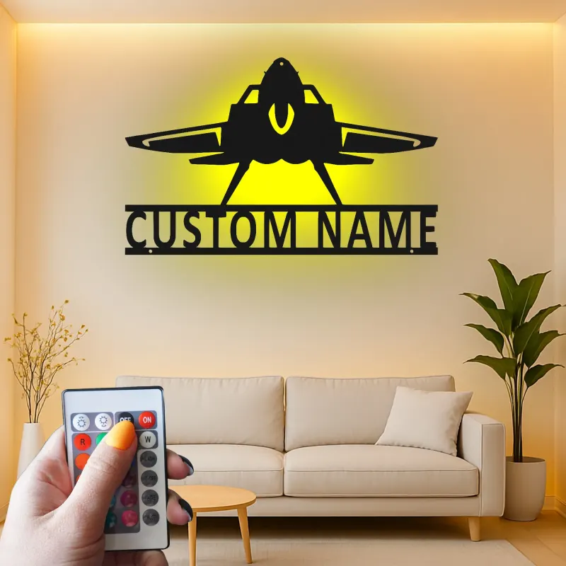 Personalized Fighter Jet Metal Sign | LED Backlit Wall Art | Custom Pilot Name Decor for Man Cave | Aviation Gift