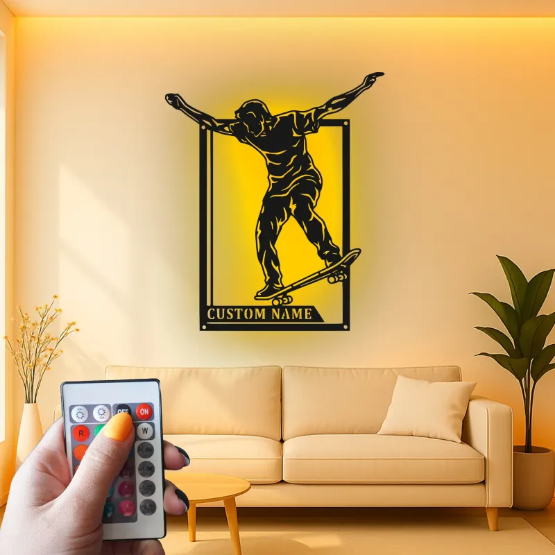 Insegna LED personalizzata per skateboarder | Arte da parete in metallo personalizzata | Decorazione per camera dei ragazzi e man cave | Regalo per skater