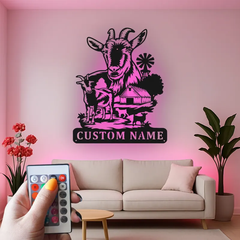Custom Goat Farm Sign | LED Metal Wall Art | Personalized Farmhouse Decor for Barn or Ranch | Animal Lover Gift