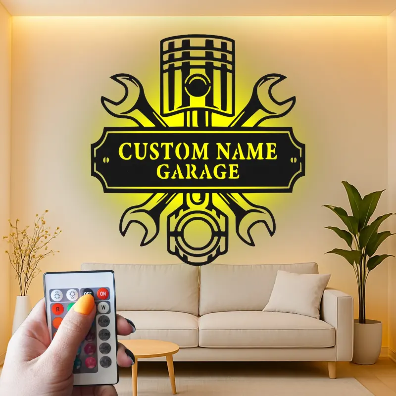 Personalisierte Garage LED-Schild | Individuelle Metall-Wandkunst für Mechaniker | Geschenk für Autoliebhaber