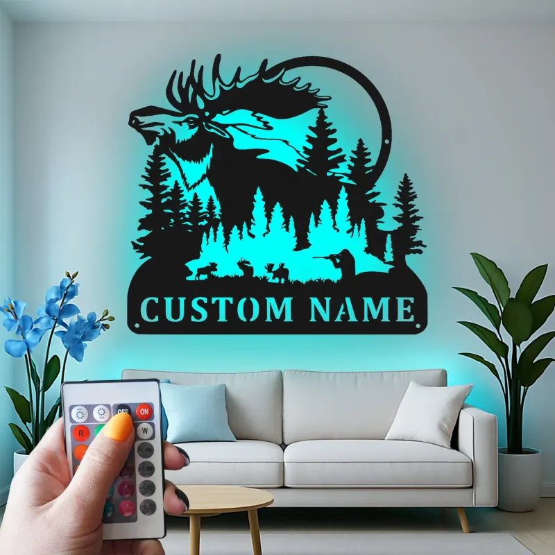 Personalized Moose Metal Sign | LED Backlit Wall Art for Cabin & Lodge Decor | Custom Hunter Name Plaque