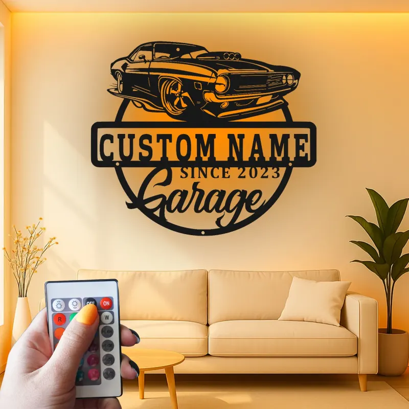 Custom Muscle Car Led Light Metal Wall Art Personalized Garage Gift for Car Enthusiasts Man Cave Decor 4