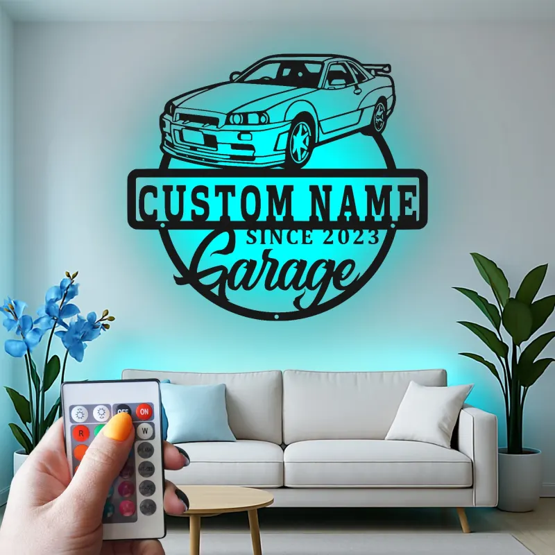 Custom LED Garage Sign | Personalized Metal Car Wall Art | Automotive Man Cave Decor | Unique Gift for Car Enthusiast