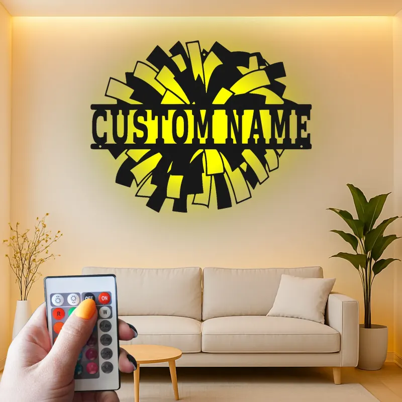 Insegna in metallo LED a pom pom di cheerleading regalo personalizzato per cheerleader decorazione camera o sala giochi