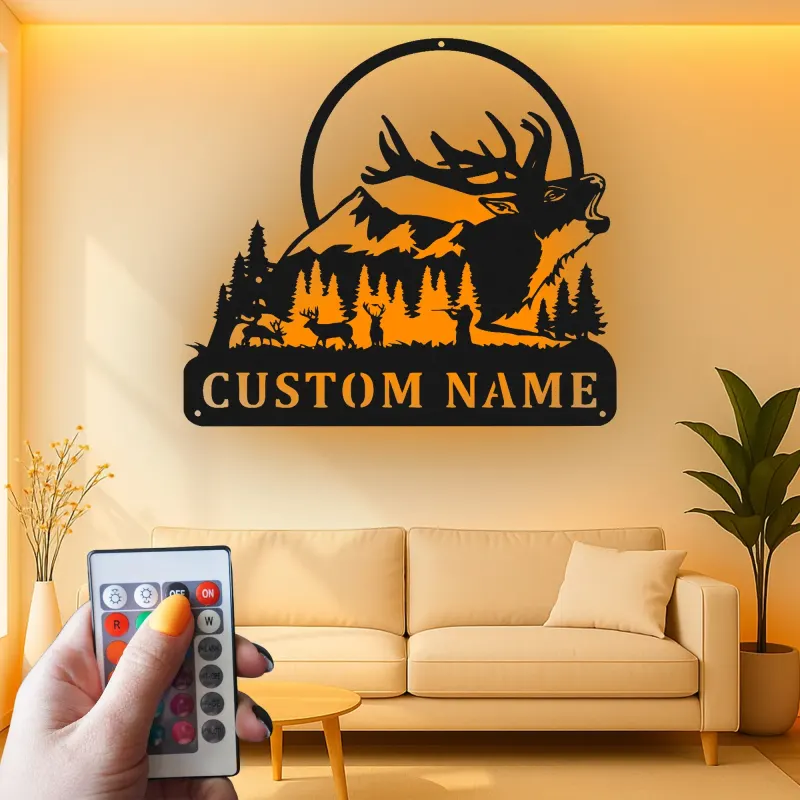 Décoration murale en métal personnalisée pour la chasse au cerf avec rétroéclairage LED, cadeau personnalisé pour les chasseurs, décoration de cabane rustique 3