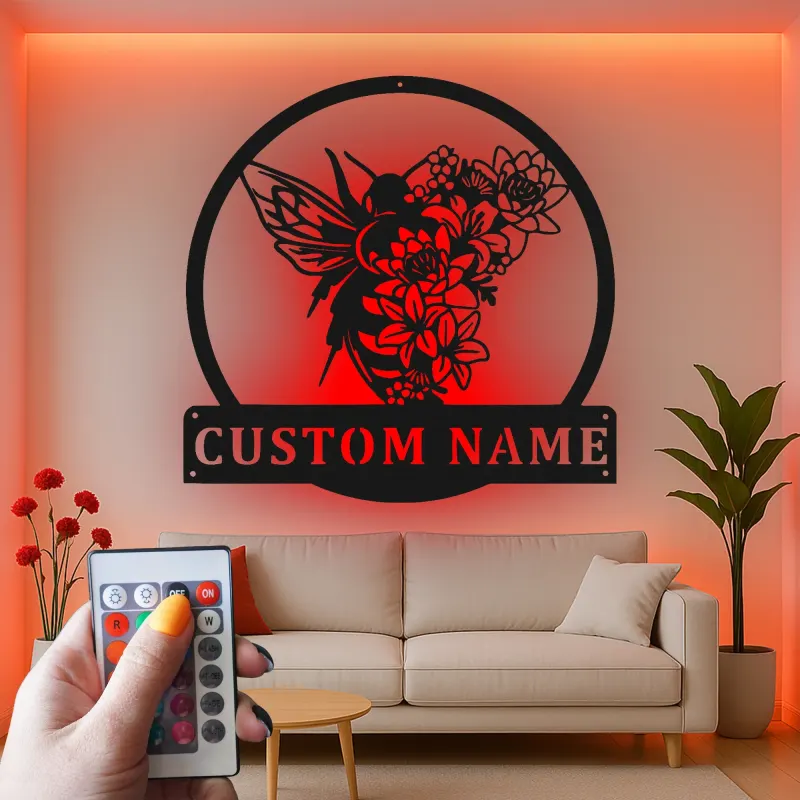 Custom Hummingbird and Flowers Led Light Metal Wall Art Personalized Nature Lover Gift Garden Room Decor
