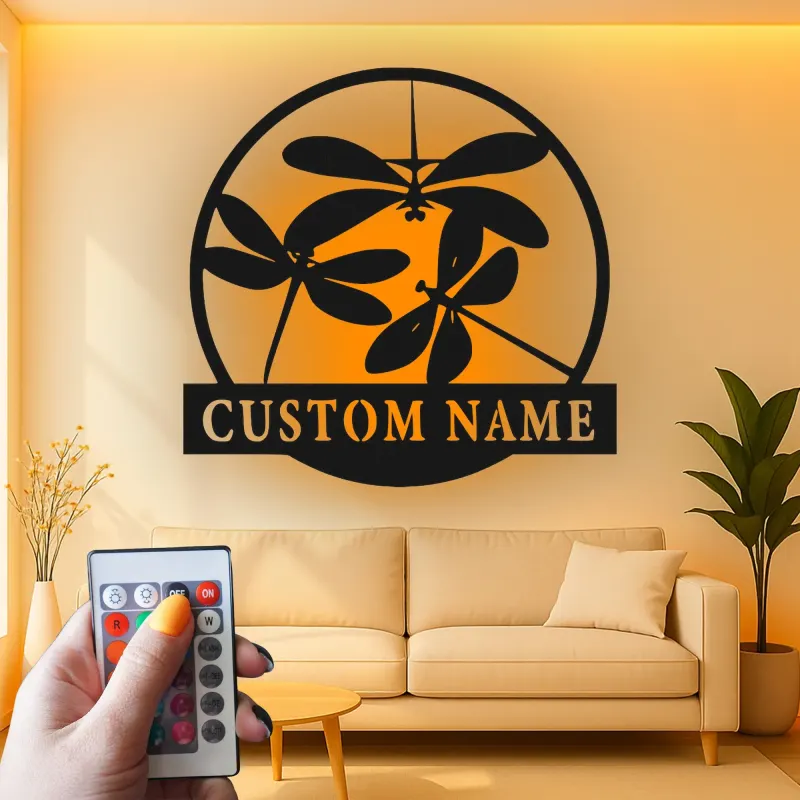 Insegna in metallo LED a forma di libellula personalizzata, regalo per amanti della natura, decorazione per camera da letto o giardino 1