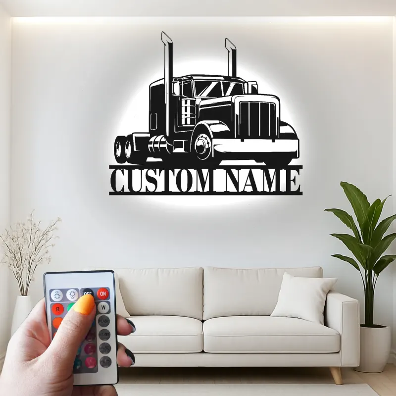 Personalisierte LED-Signatur für Lkw | Individuelle Metall-Wandkunst für große Lkw | Trucker Namensschild für Garage oder Man Cave | Geschenk für Ihn