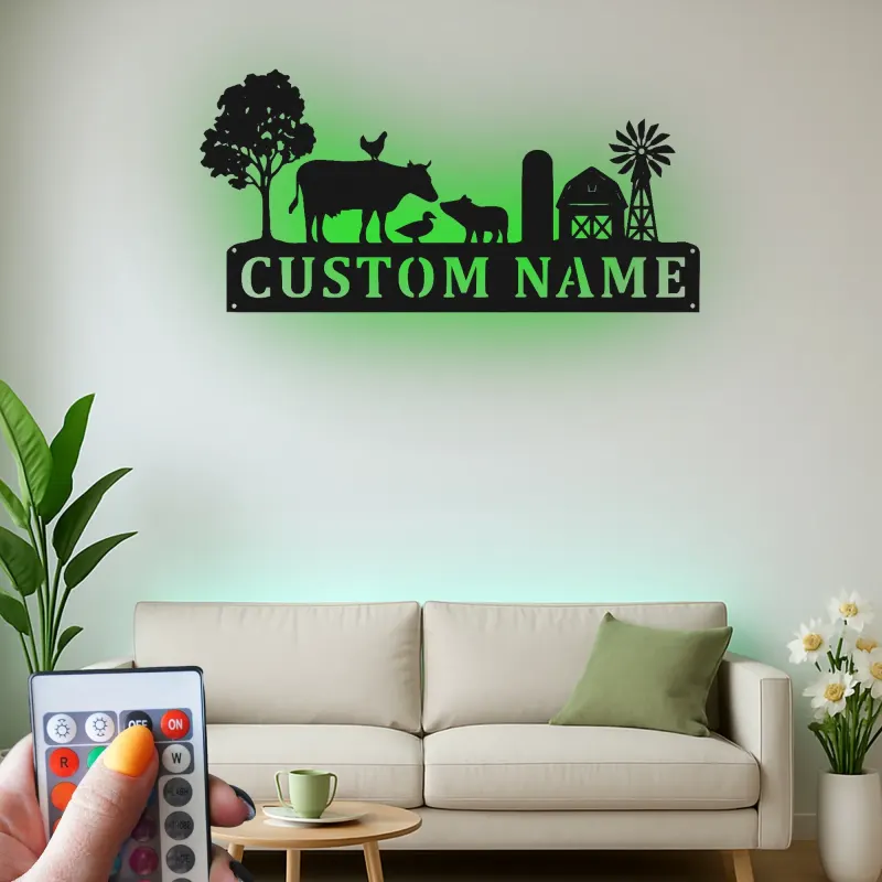 Cartel de metal LED con escena de granja personalizada, regalo para agricultores, decoración rústica para el hogar