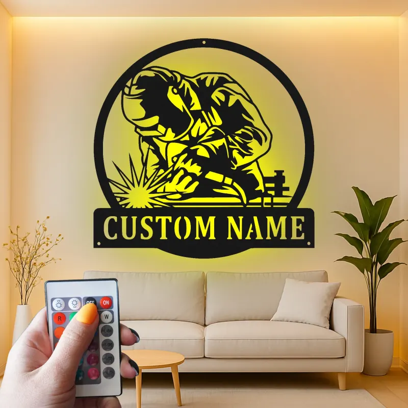 Décoration murale en métal LED personnalisée pour soudeurs - Cadeau de garage pour passionnés de soudure