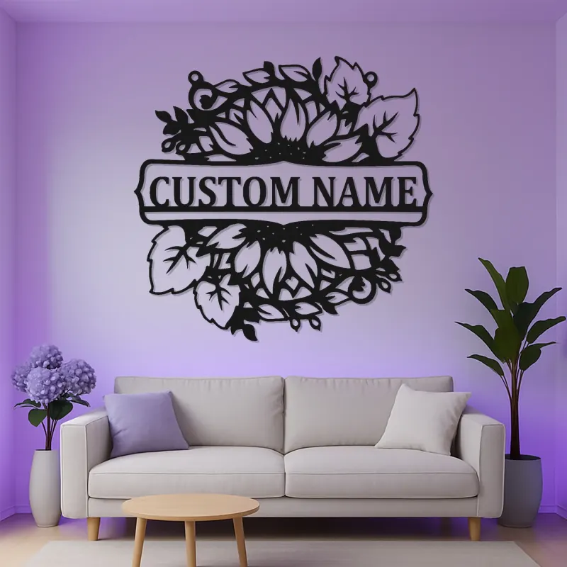 Insegna in Metallo Girasole Personalizzata | Arte da Parete Floreale LED Personalizzata | Targa con Nome per Decorazione della Casa | Regalo per Inaugurazione della Casa Boho
