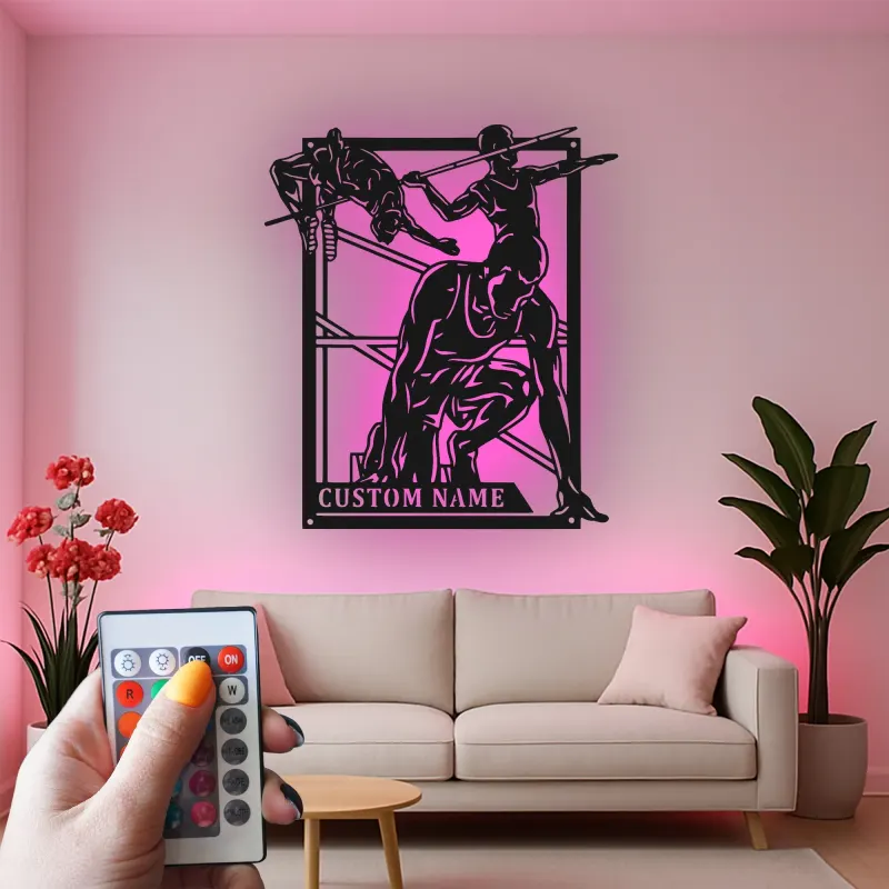 Arte de metal personalizado de atletismo | Cartel de nombre de atleta con luces LED | Decoración moderna para gimnasio y dormitorio