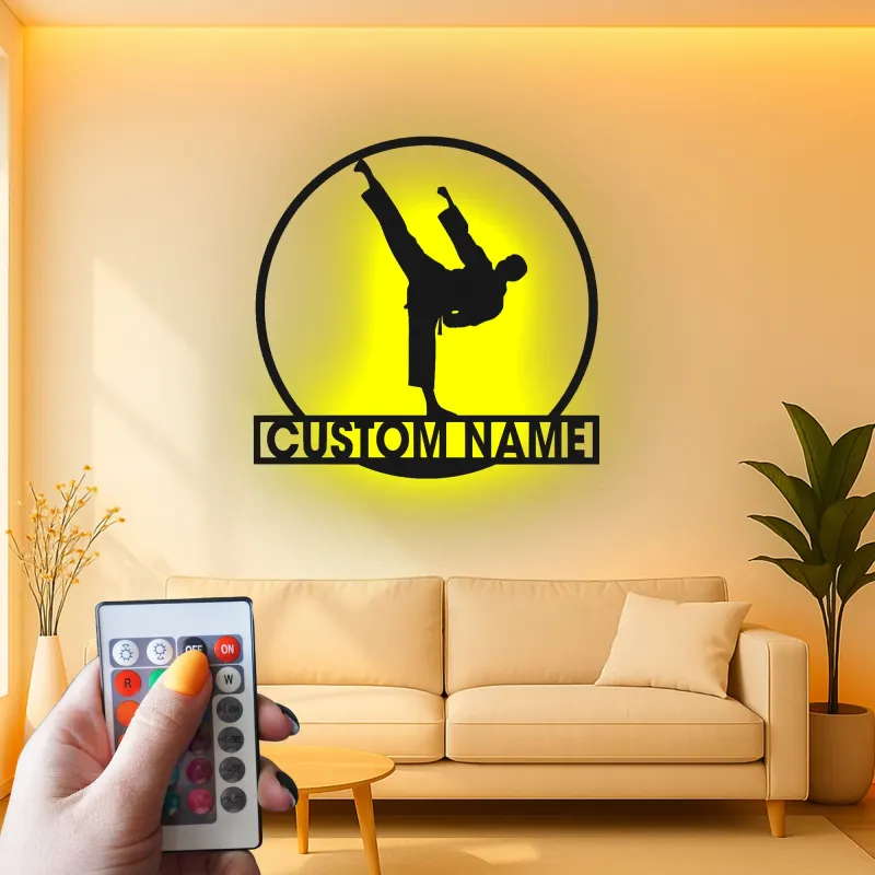 Cartel LED de karate a medida | Arte mural de metal personalizado de artes marciales | Decoración para dojo y regalo para luchador