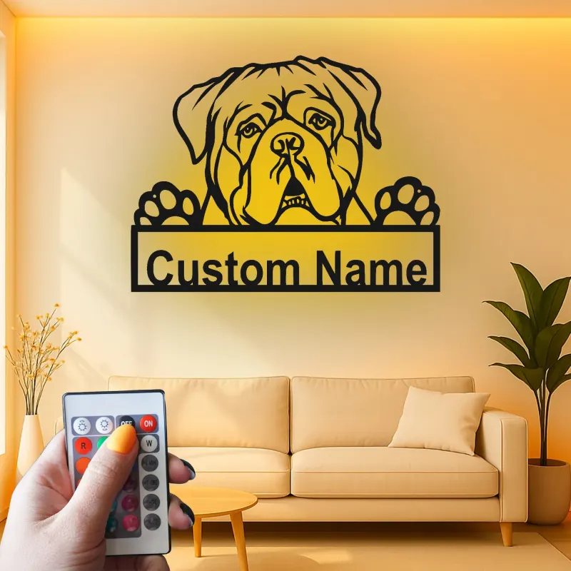 Insegna in metallo LED Bulldog personalizzata regalo per amanti dei cani decorazione per soggiorno 3