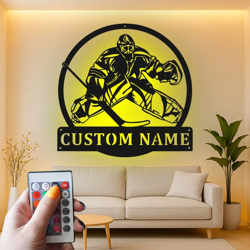 Custom Hockey Goalie LED Metal Sign | Personalized Sports Decor | Game Room Wall Art | Player Gift