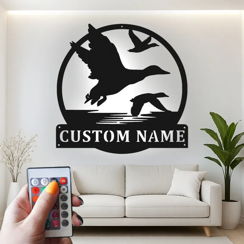 Décoration murale en métal LED silhouette de canard personnalisée pour les passionnés de faune