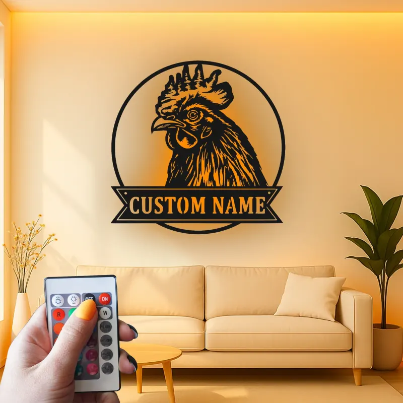Cartel LED de cabeza de gallo | Arte mural de metal personalizado | Decoración de granja personalizada para agricultores y granjas