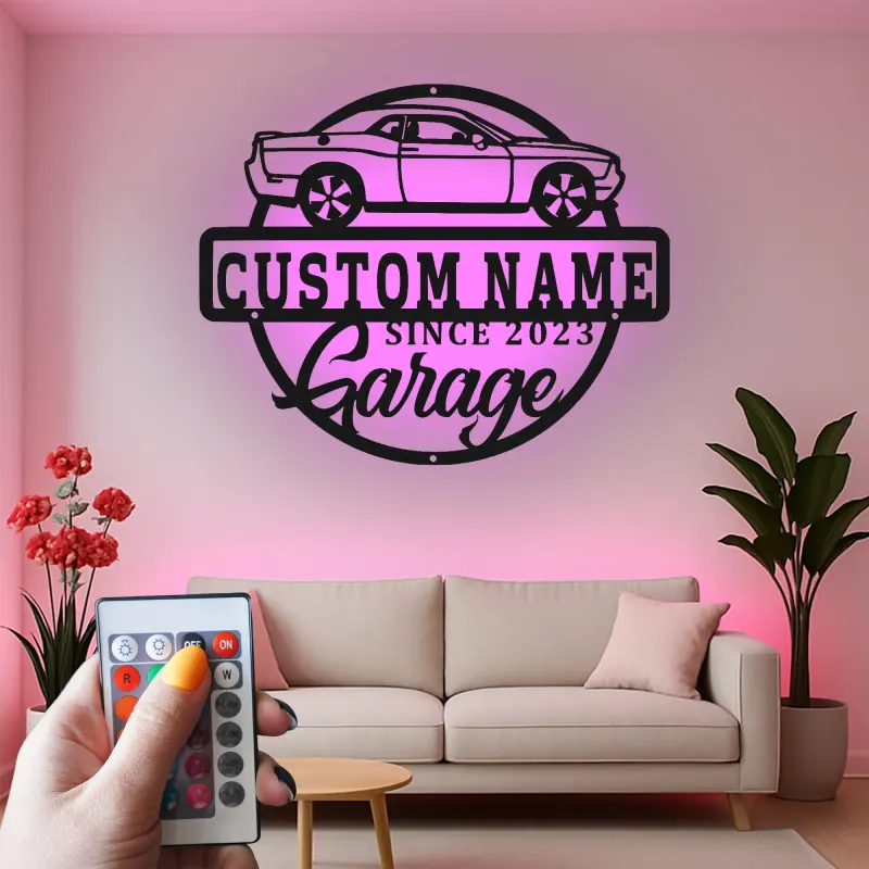 Insegna LED personalizzata per garage | Arte murale in metallo per auto personalizzata | Decorazione man cave per meccanici | Regalo automotive retroilluminato