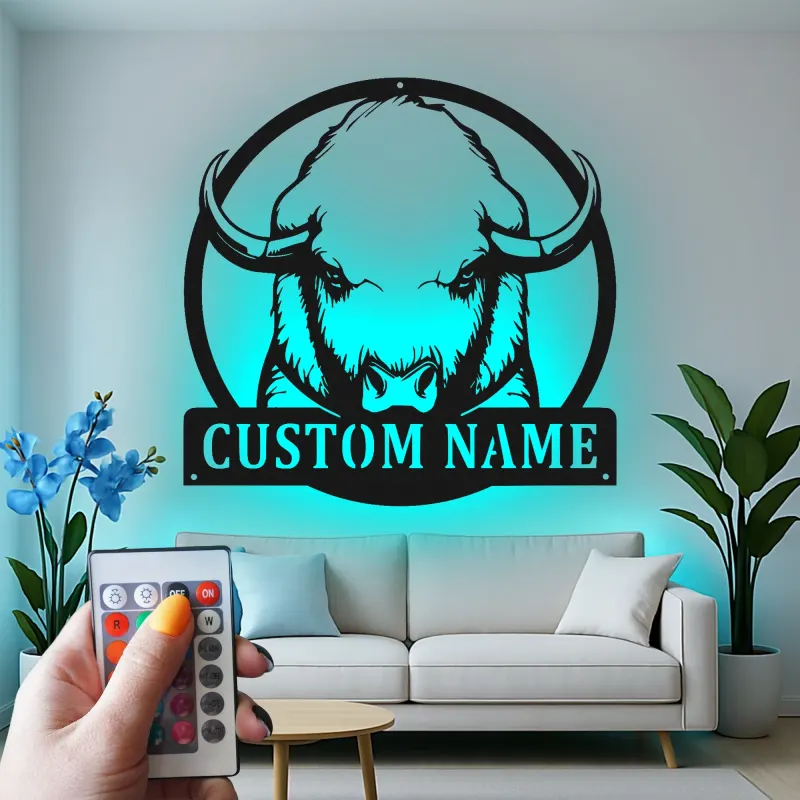 Custom Buffalo Led Light Metal Wall Art Personalized Rustic Gift for Home Living Room or Office Decor