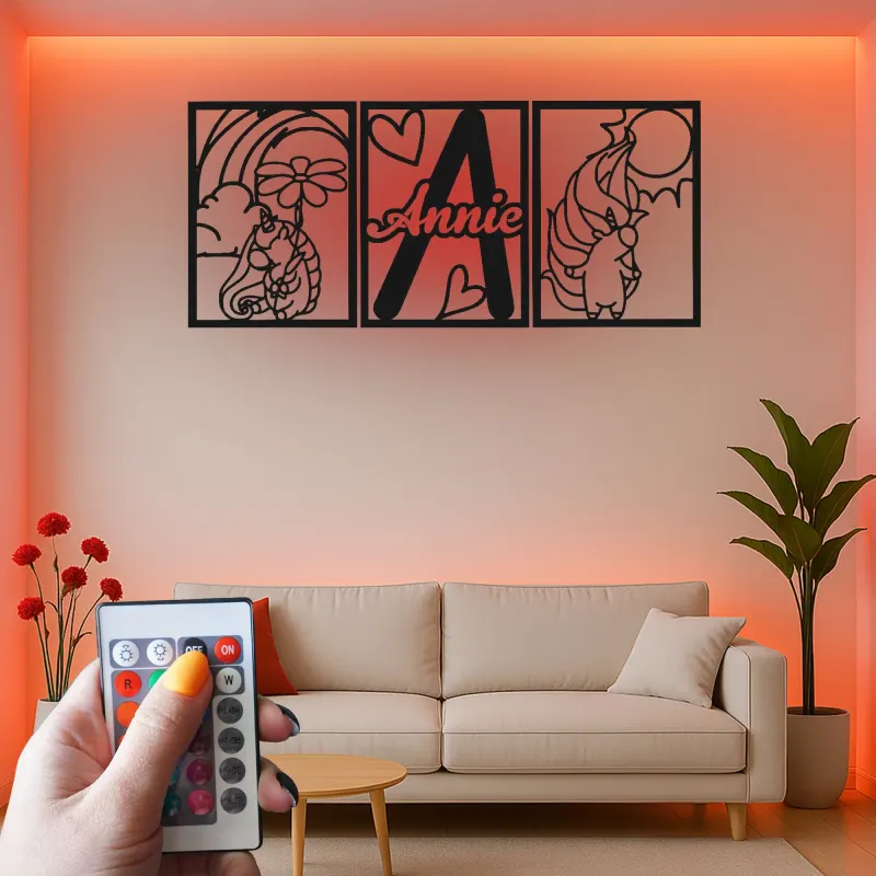 Custom Unicorn Led Light Metal Wall Art Personalized Gift for Kids Bedroom Decor with Name and Initial