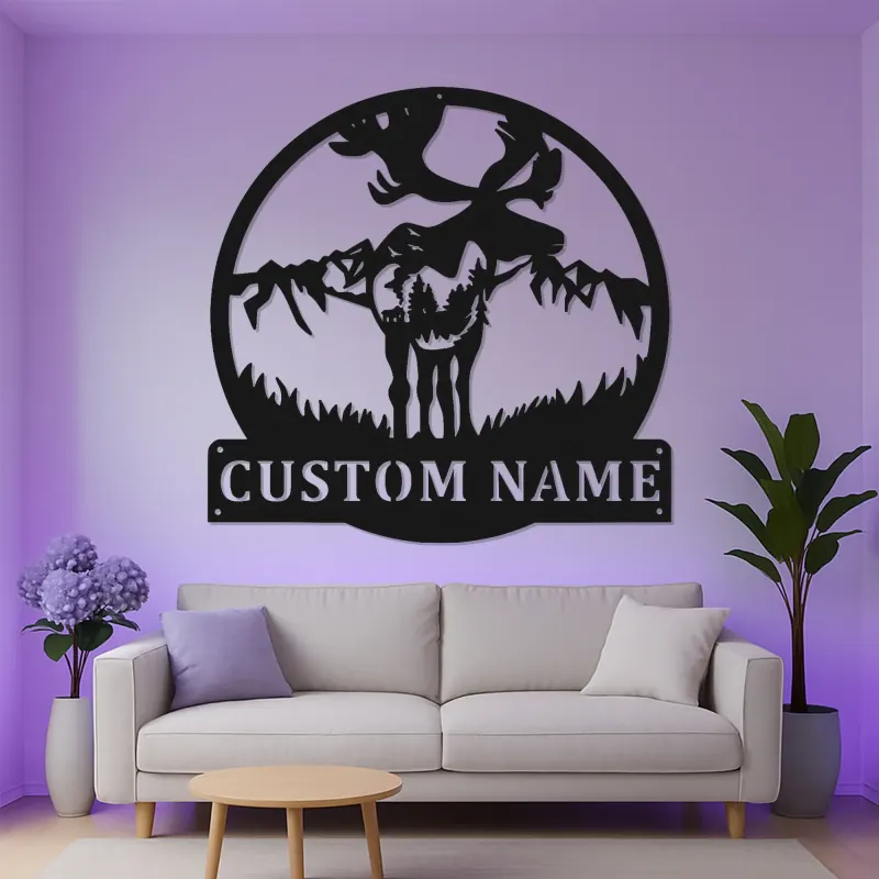 Cartel de metal personalizado de alce | Decoración mural de fauna salvaje con luces LED | Decoración rústica para cabaña y regalo para cazadores