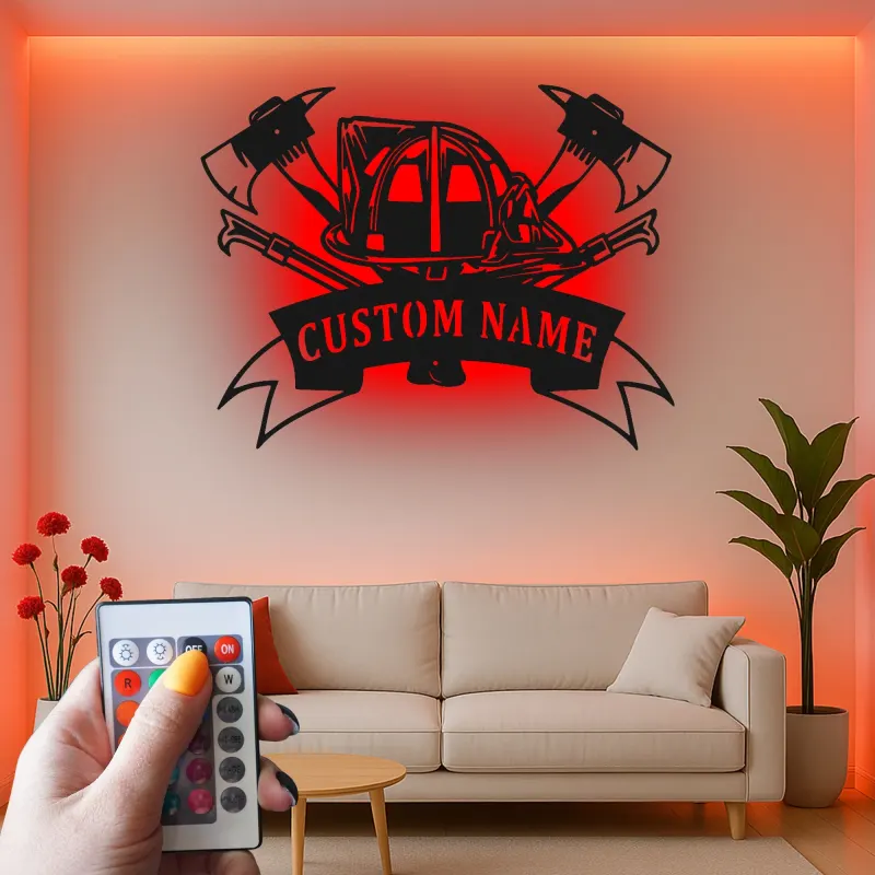 Insegna in metallo personalizzata per vigile del fuoco | Arte murale LED personalizzata | Decorazione per dipartimento dei pompieri | Regalo per pompiere