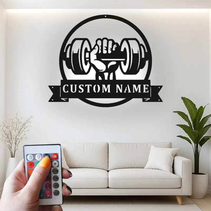 Cartel de metal LED de mancuerna para amantes del gimnasio