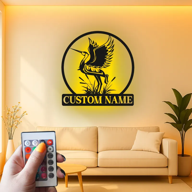 Insegna personalizzata con Airone | Arte murale in metallo LED personalizzata | Decorazione naturale per casa al lago e ufficio | Regalo per amanti della fauna selvatica