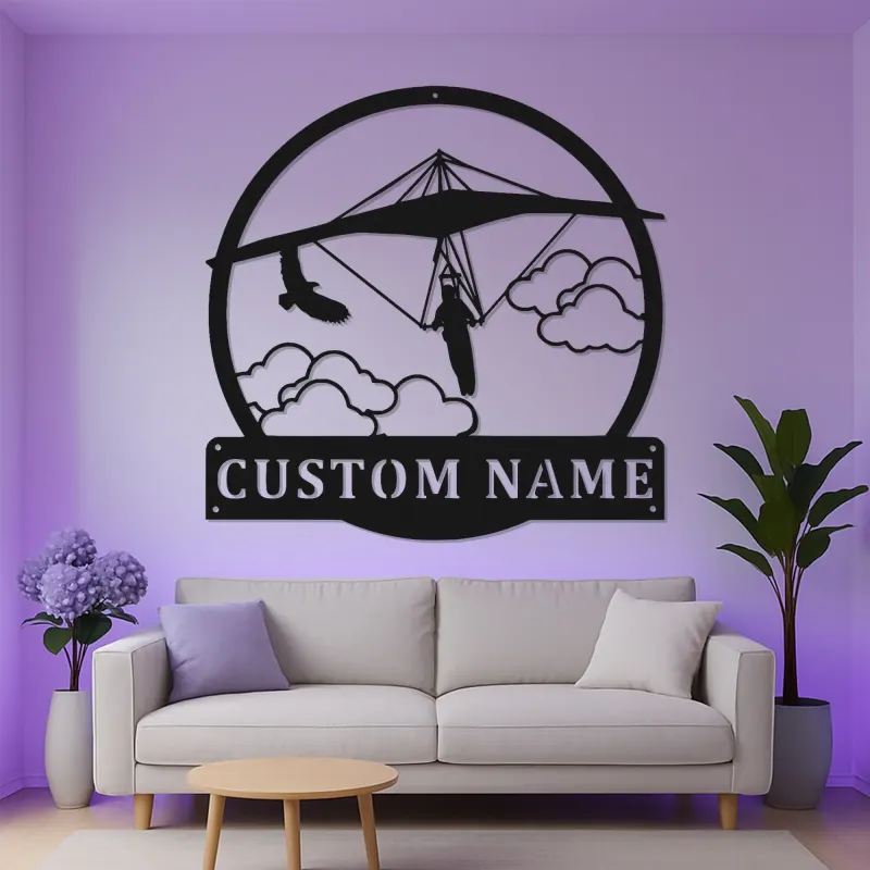 Insegna LED personalizzata con deltaplano | Insegna in metallo personalizzata | Regalo per pilota e arredo sportivo per man cave o ufficio