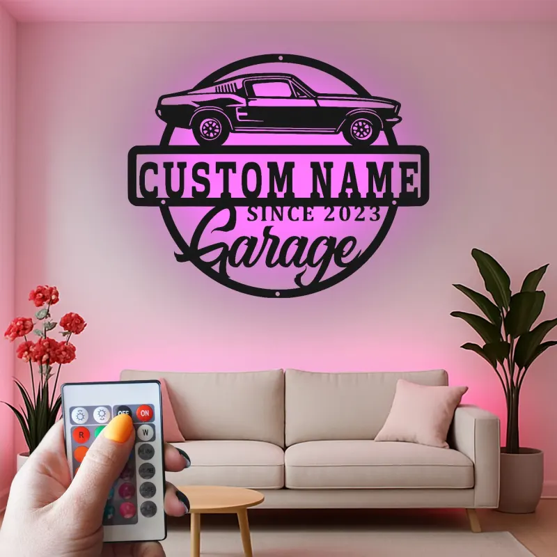 Insegna in metallo LED personalizzata per garage con auto muscolare regalo per appassionati di auto decorazione man cave