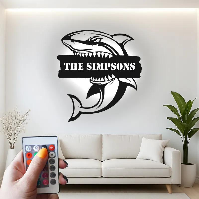 Custom Shark Led Light Metal Wall Art Personalized Gift for Ocean Lovers Unique Man Cave Decor