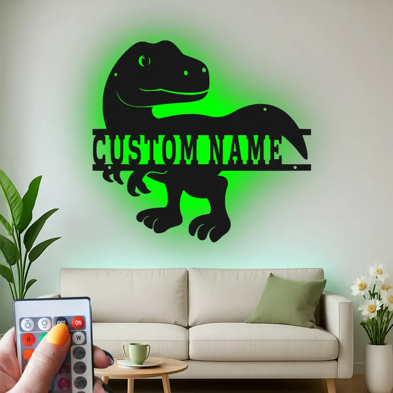Insegna in metallo LED personalizzata con dinosauro per decorare la stanza dei bambini, regalo unico per amanti dei dinosauri