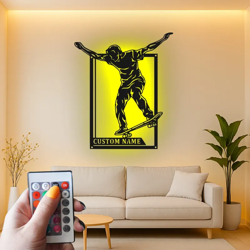 Insegna LED personalizzata per skateboarder | Arte da parete in metallo personalizzata | Decorazione per camera dei ragazzi e man cave | Regalo per skater