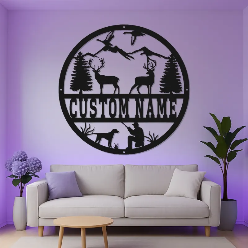 Personalisierte LED-Schild mit Jagdszene | Laser-Cut Metall-Wandkunst | Rustikale Cabin-Dekoration & Man Cave Geschenk