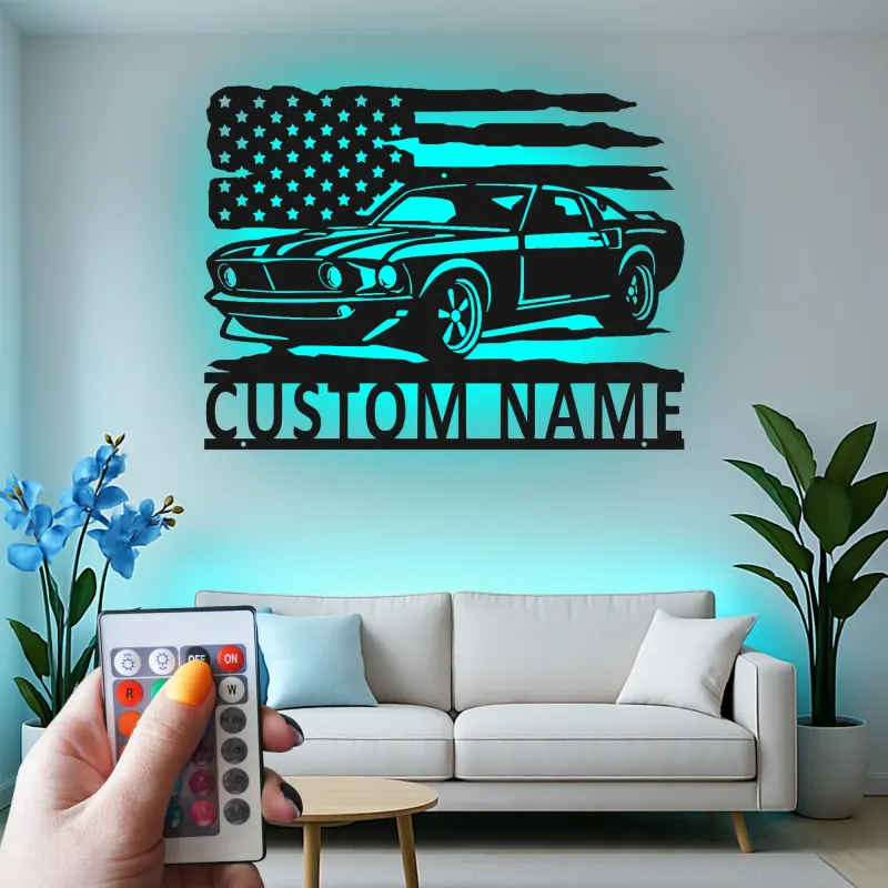 Cartel de metal LED de coche clásico personalizado Regalo para entusiastas de coches Decoración de garaje o man cave