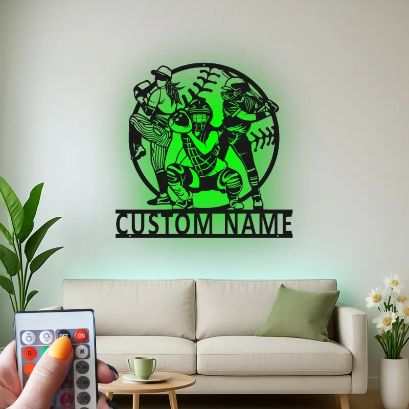 Insegna con Nome Personalizzato per Softball | Arte in Metallo LED | Regalo per Giocatore Personalizzato | Decorazione per Stanza Sportiva