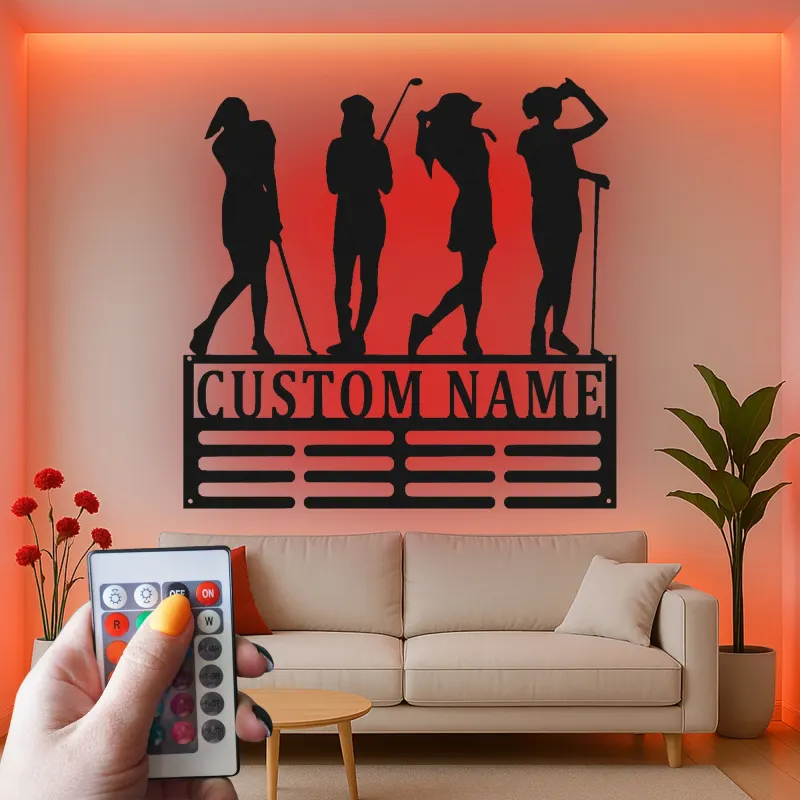 Custom Women's Golf Sign with LED | Personalized Metal Wall Art for Her | Golf Team Gift & Clubhouse Decor