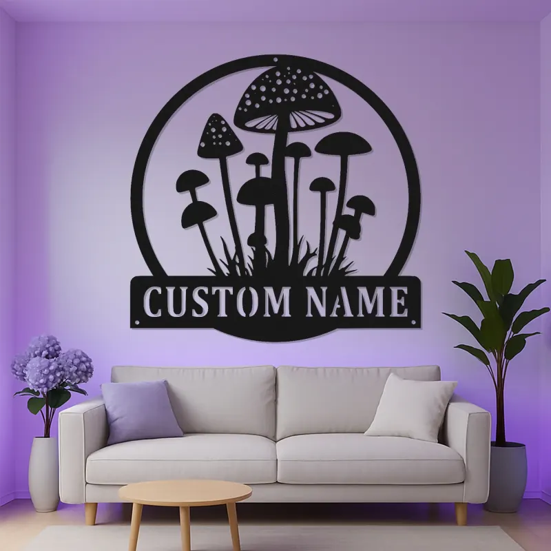 Arte da Parete LED a Forma di Fungo | Insegna con Nome Personalizzato | Decorazione Rustica per Casa, Ufficio | Regalo per Giardiniere
