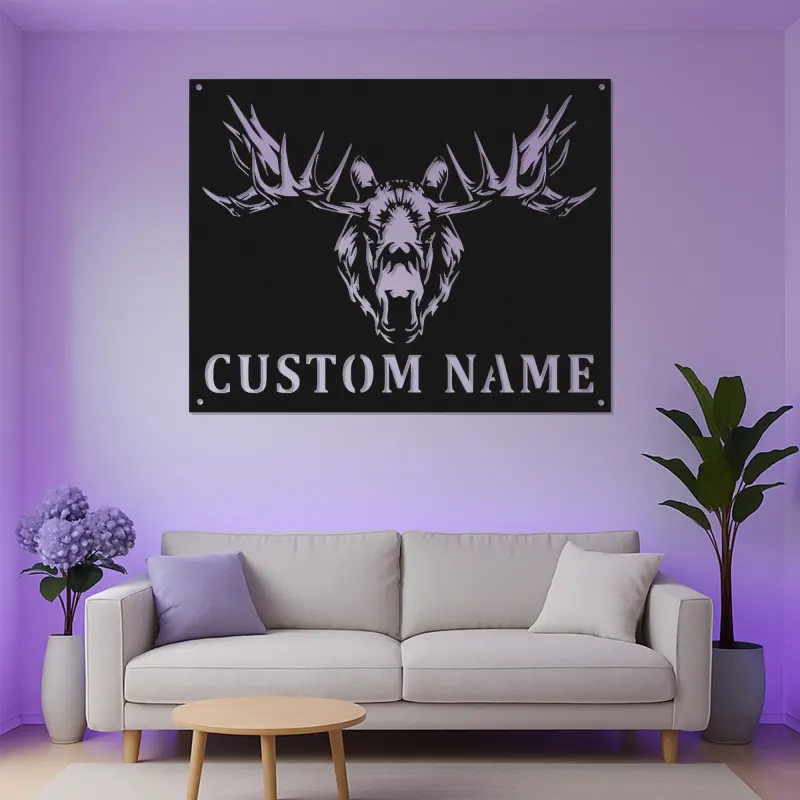 LED Moose Head Metal Sign | Custom Wildlife Wall Art | Personalized Rustic Cabin & Lodge Decor | Hunter Gift Idea