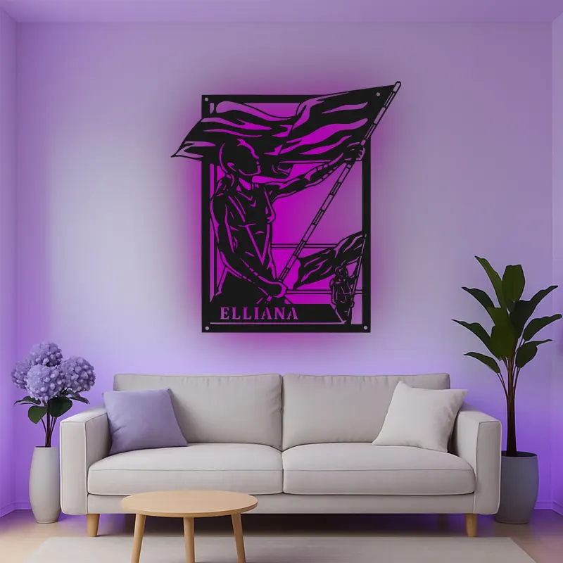 Personalisierte LED-beleuchtete Metall-Wandkunst mit Color-Guard-Silhouette – Geschenk für Performer und Schlafzimmerdeko