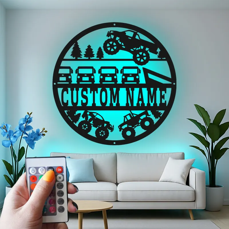 Personalized Monster Truck Sign | LED Metal Wall Art | Custom 4x4 Garage Decor for Man Cave | Off-Road Adventure Gift
