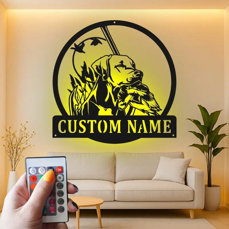 Insegna in metallo personalizzata per cacciatori | Arte da parete LED Labrador Retriever | Decorazione per man cave da cacciatore