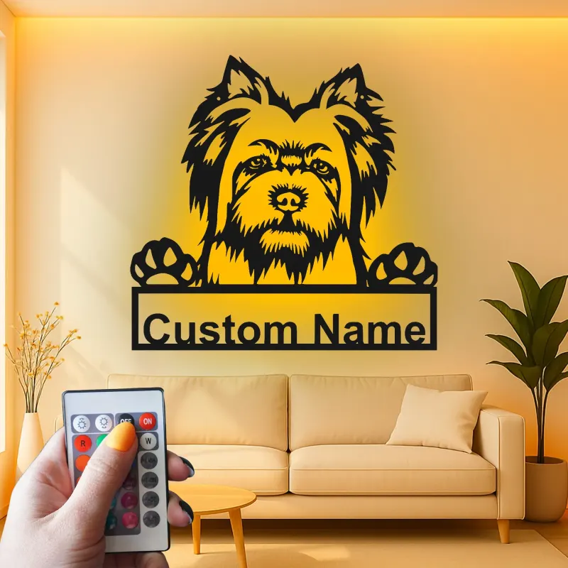 Custom Yorkshire Terrier Led Light Metal Wall Art Personalized Dog Lover Gift Living Room Pet Decor