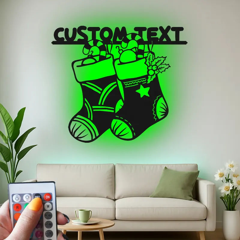 Décoration murale en métal LED personnalisée pour les chaussettes de Noël